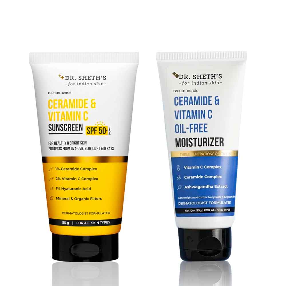Buy Dr. Sheth's Ceramide & Vit C Sunscreen SPF50+ (50 gm) + Ceramide & Vit C Oil-Free Moisturizer (50 gm) Skincare Kit Combo of 2 - Purplle