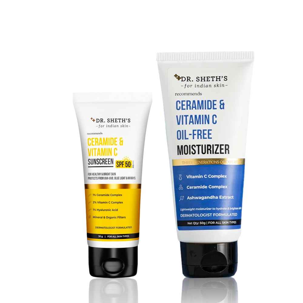 Buy Dr. Sheth's Ceramide & Vit C Sunscreen SPF50+ (30 gm) + Ceramide & Vit C Oil-Free Moisturizer (50 gm) Skincare Kit Combo of 2 - Purplle