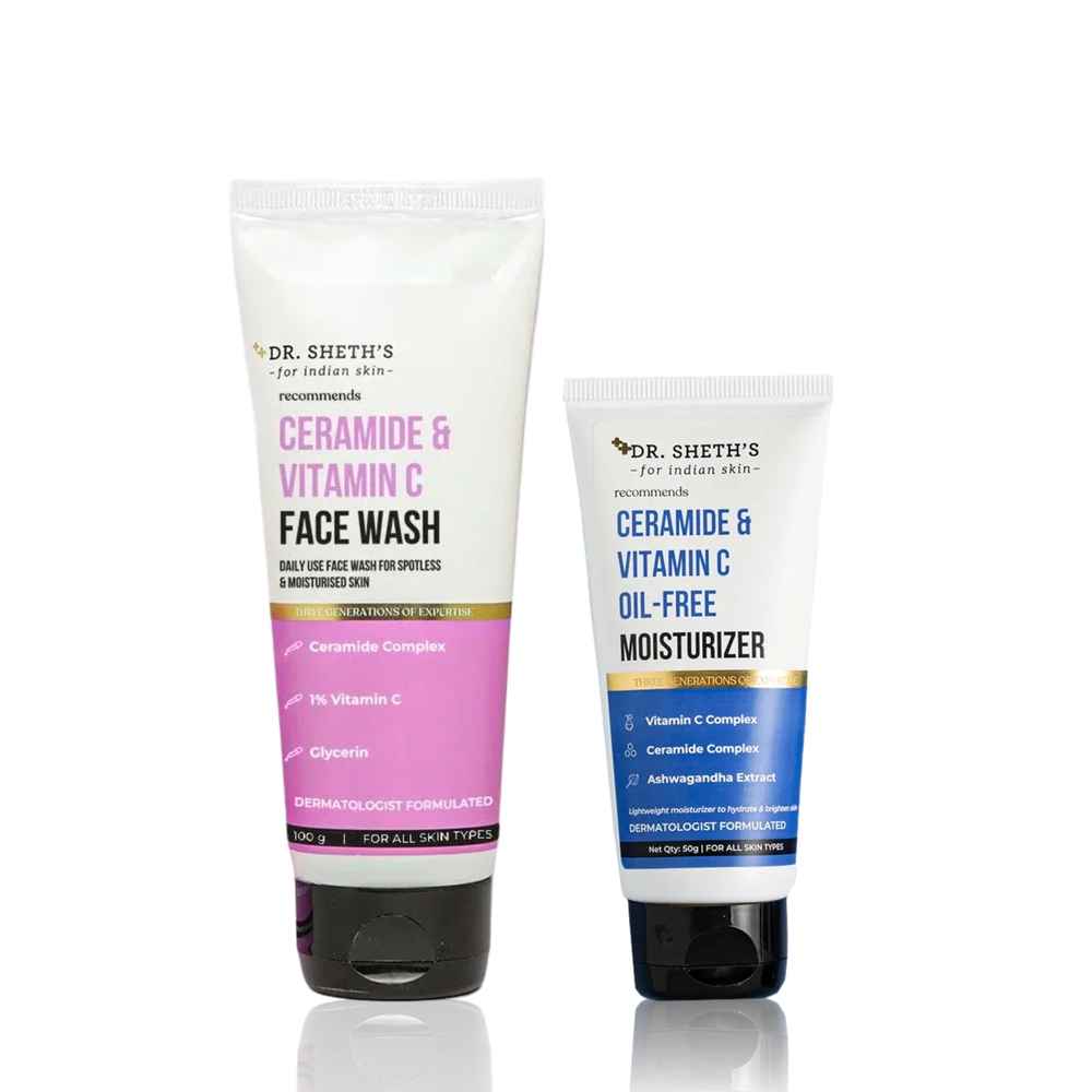 Buy Dr. Sheth's Ceramide & Vit C Oil-Free Moisturizer (50 gm) + Ceramide & Vit C Face Wash (100 gm) Skincare Kit Combo of 2 - Purplle