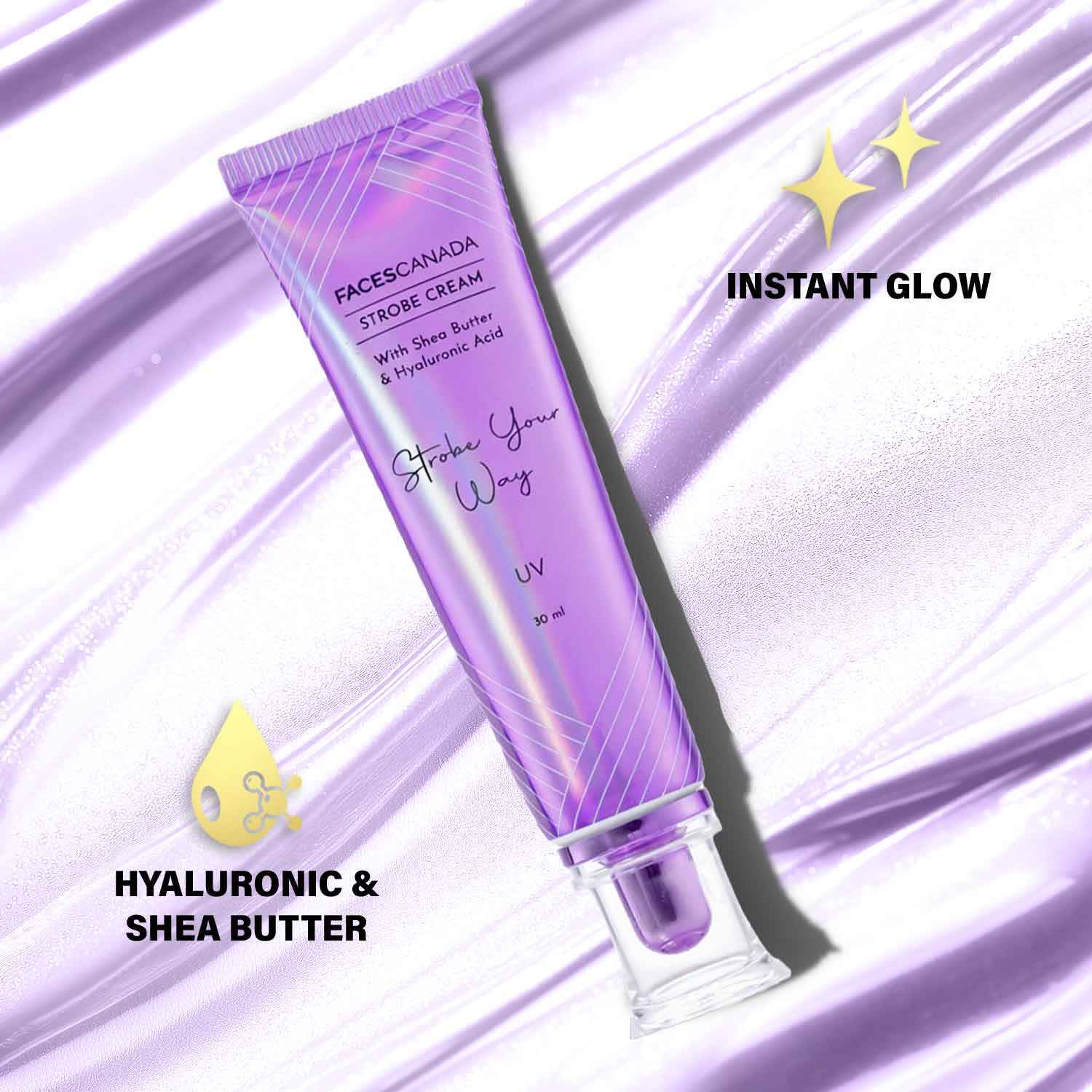 Buy FACES CANADA Strobe Cream - UV, 30 ml | Primer + Highlighter + Moisturizer | Shea Butter & Hyaluronic Acid | Intense Hydration | Flawless Radiant Dewy Skin | Illuminating & Glowing Makeup Base - Purplle