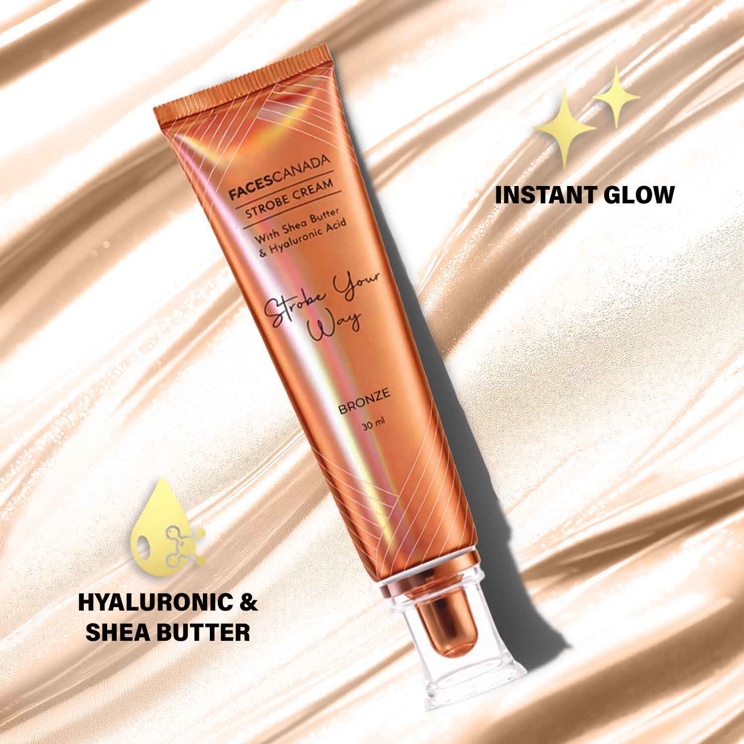 Buy FACES CANADA Strobe Cream - Bronze, 30 ml | Primer + Highlighter + Moisturizer | Shea Butter & Hyaluronic Acid | Intense Hydration | Flawless Radiant Dewy Skin | Illuminating & Glowing Makeup Base - Purplle