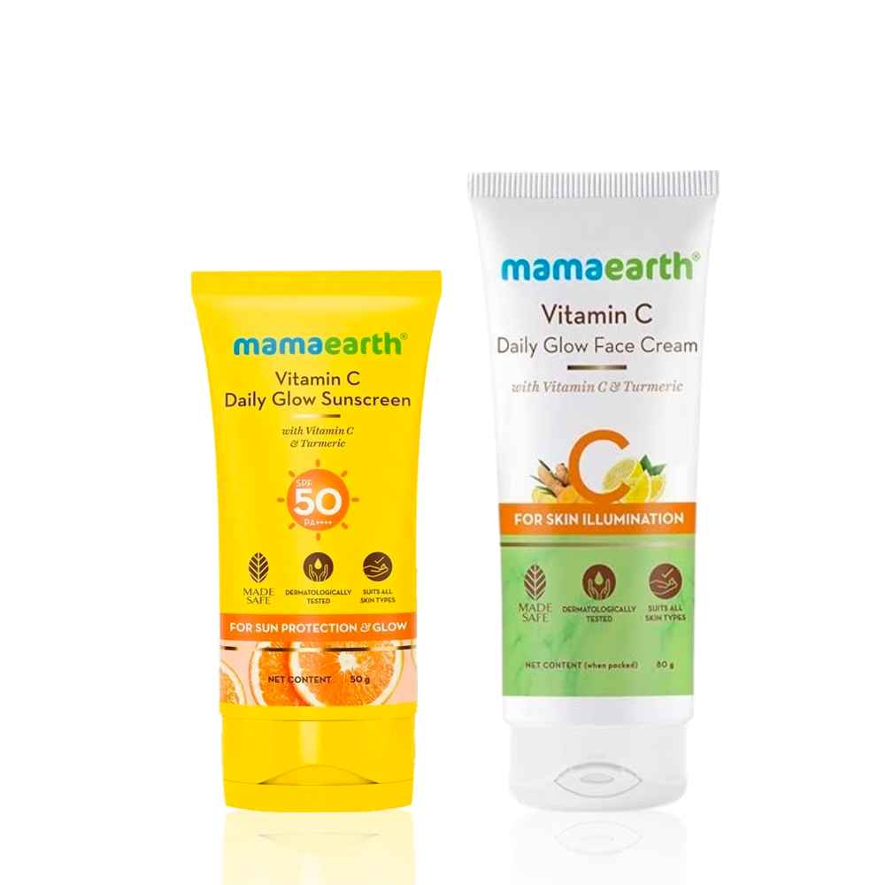 Buy Mamaearth Vitamin C Daily Glow Face Cream With Vitamin C & Turmeric for Skin Illumination + Vitamin C Daily Glow Sunscreen with SPF 50 & PA+++ for Sun Tan Protection & Glow,Skincare kit Combo of 2 - Purplle