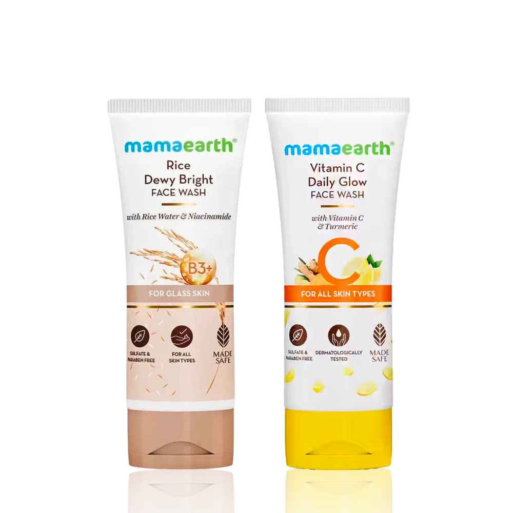 Buy Mamaearth Vitamin C Face Wash With Vitamin C And Turmeric For All Skin Types + Rice Face Wash With Rice Water & Niacinamide for Glass Skin Skincare kit, Combo of 2 - Purplle