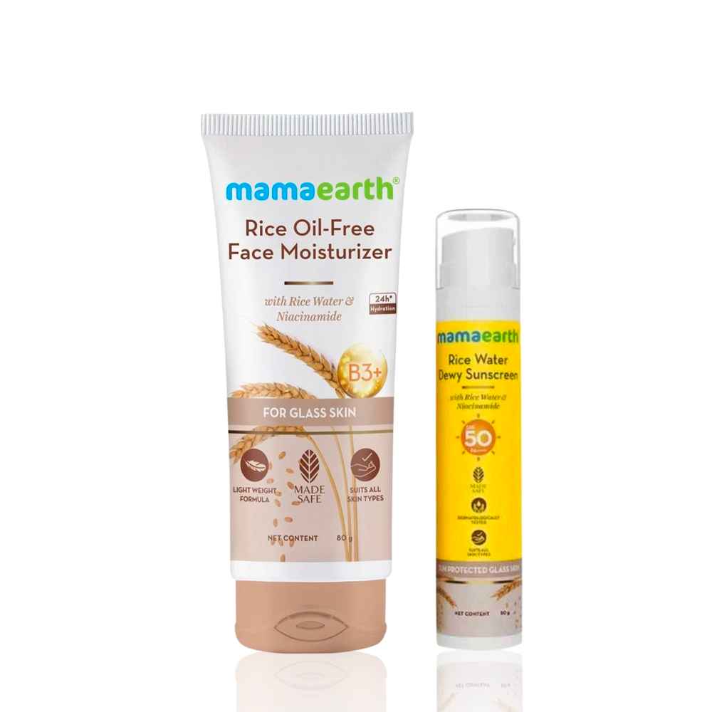 Buy Mamaearth Rice Oil-Free Face Moisturizer With Rice Water & Niacinamide for Glass Skin + Rice Water Dewy Sunscreen with Rice Water & Niacinamide Skincare kit, Combo of 2 - Purplle