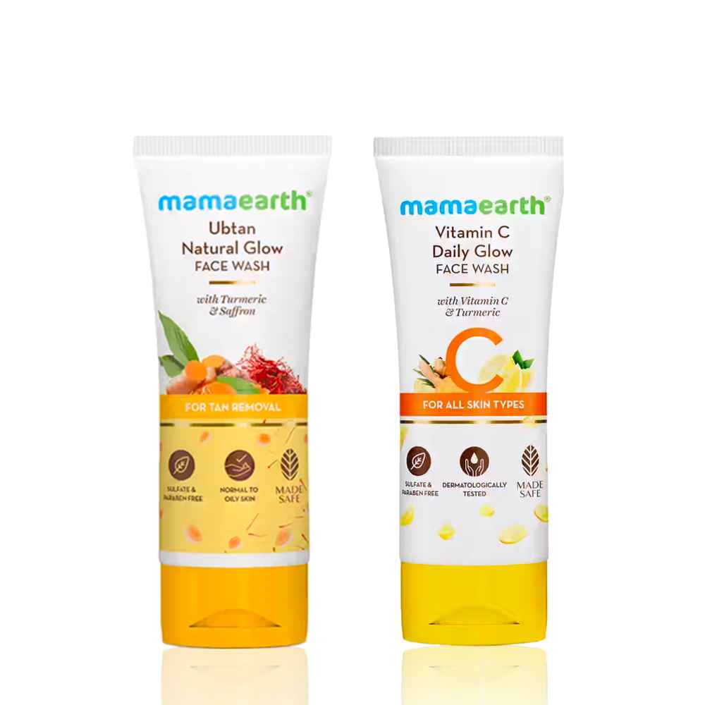 Buy Mamaearth Vitamin C Face Wash With Vitamin C And Turmeric For All Skin Types + Ubtan Natural Face Wash For All skin type With Turmeric & Saffron For Tan Removal And Skin Brightening Skincare kit, Combo of 2 - Purplle