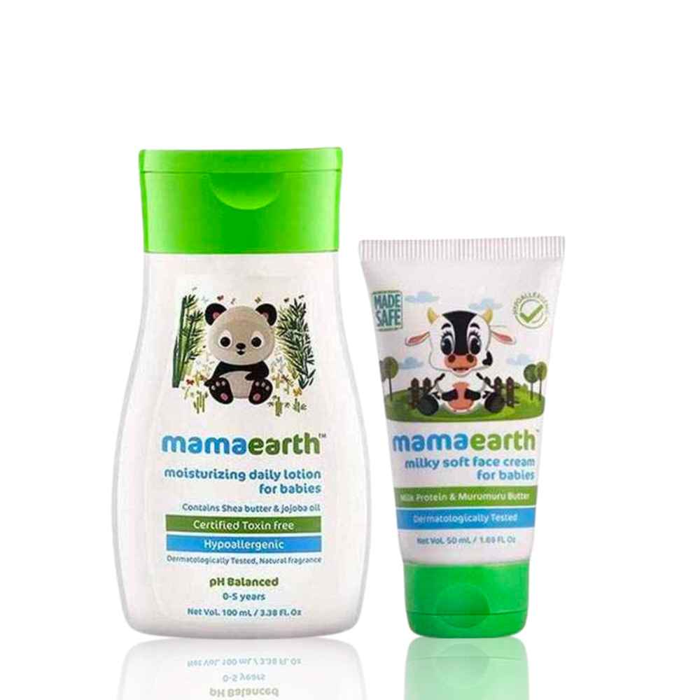 Buy Mamaearth Moisturizing Daily Lotion with Shea Butter & Cocoa Butter For Babies, 100 ml + Milky Soft Face Cream With Milk Protein & Murumuru Butter for Babies, 60 gm Skincare kit, Combo of 2 - Purplle