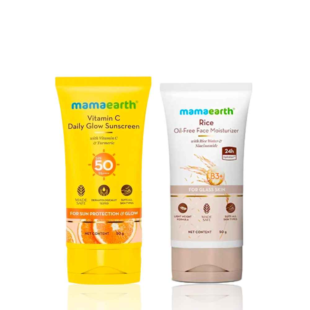 Buy Mamaearth Rice Oil-Free Face Moisturizer , for Oily Skin, With Rice Water & Niacinamide for Glass Skin + Vitamin C Daily Glow Sunscreen with SPF 50 & PA+++ for Sun Tan Protection & Glow Skincare kit, Combo of 2 - Purplle
