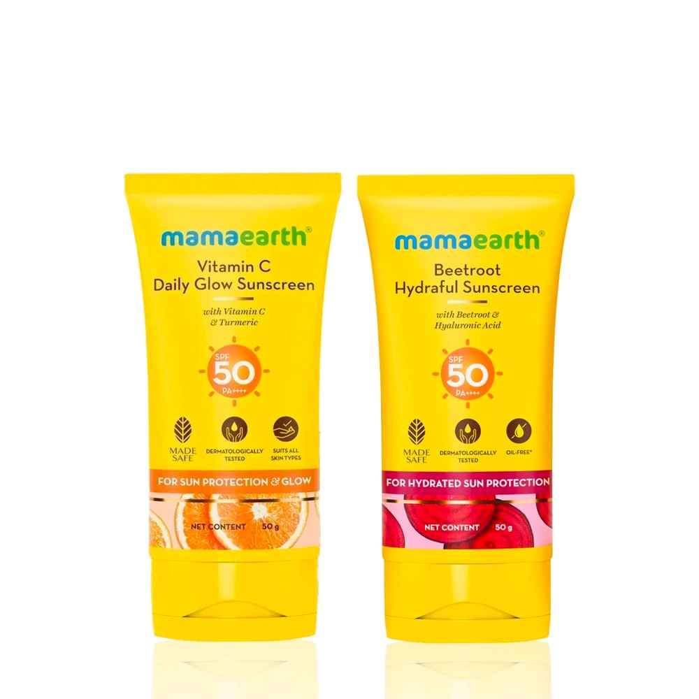 Buy Mamaearth Beetroot Hydraful Sunscreen With Hyaluronic Acid + Vitamin C Daily Glow Sunscreen with SPF 50 & PA+++ for Sun Tan Protection & Glow Skincare kit, Combo of 2 - Purplle