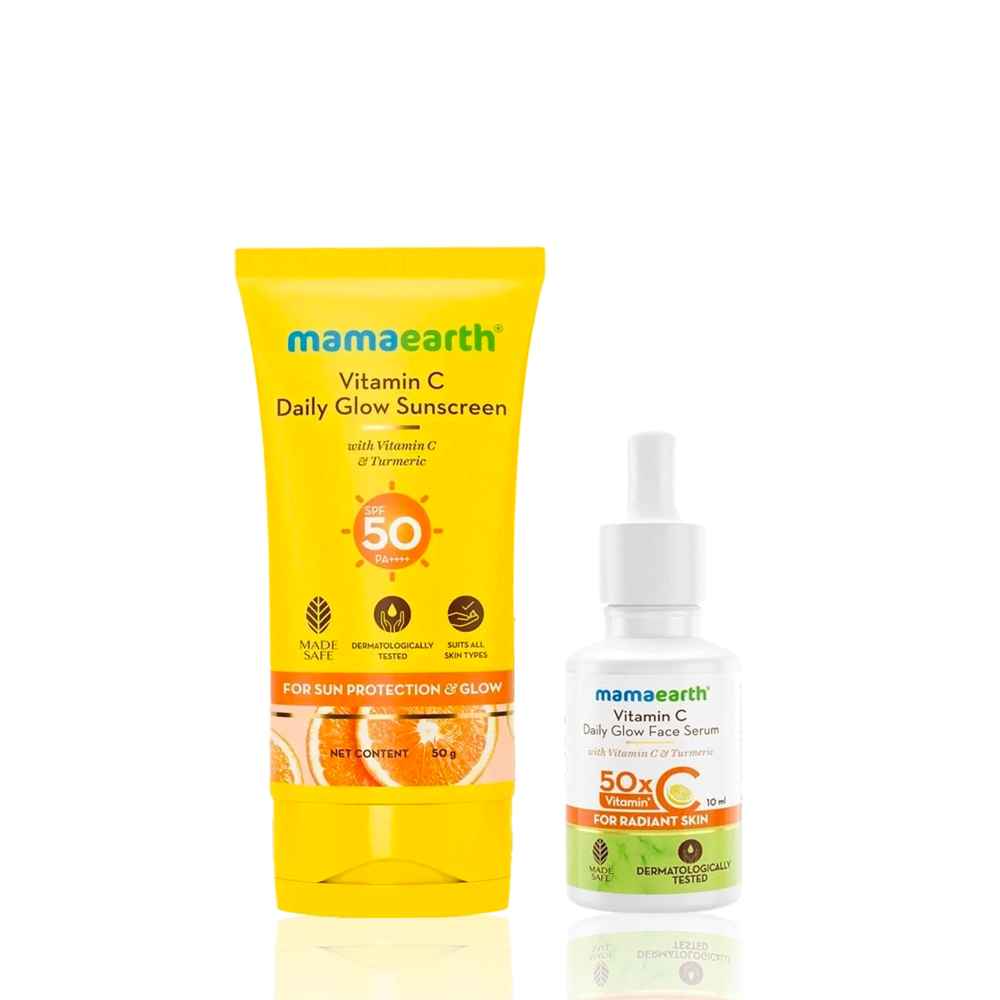 Buy Mamaearth Vitamin C Daily Glow Face Serum with Vitamin C & Turmeric For Radiant Skin + Vitamin C Daily Glow Sunscreen with SPF 50 & PA+++ for Sun Tan Protection & Glow Skincare kit, Combo of 2 - Purplle