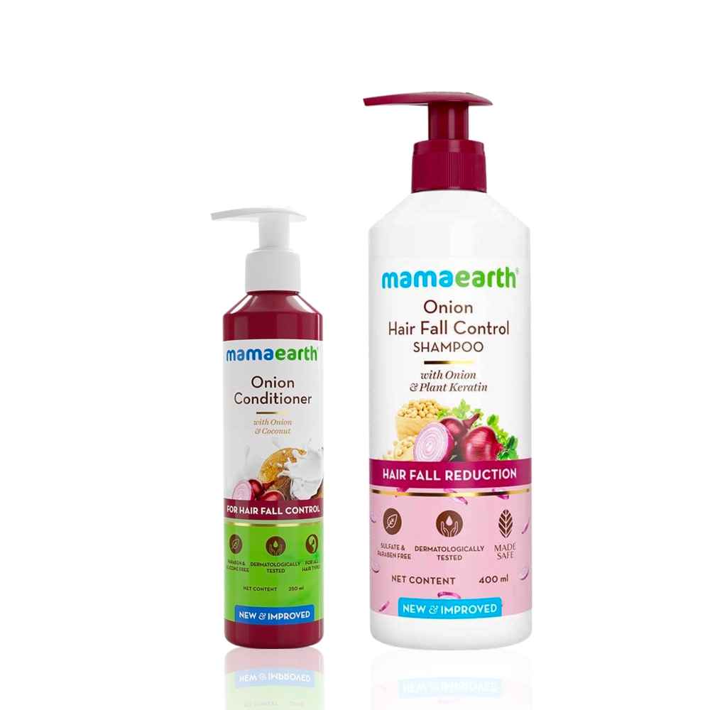 Buy Mamaearth Onion Conditioner For Hair Growth & Hair Fall Control With Coconut Oil + Onion Shampoo for Hair Fall Control with Onion Oil & Plant Keratin Haircare kit, Combo of 2 - Purplle