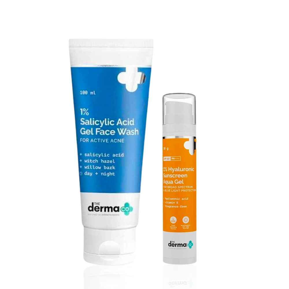 Buy The Derma co. 1% Salicylic Acid Face Wash (100 ml) + 1% Hyaluronic Sunscreen Aqua Gel (50 gm) Skincare Kit Combo of 2 - Purplle