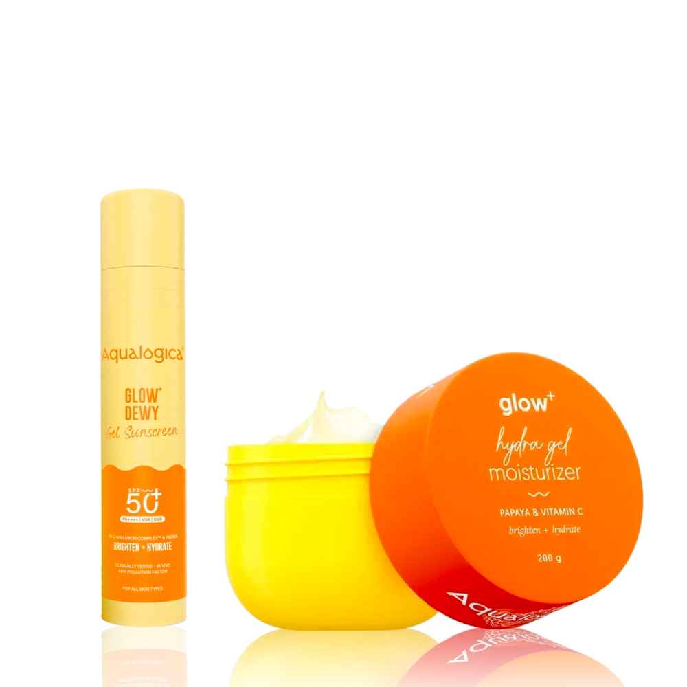 Buy Aqualogica Glow+ Hydra Gel Moisturizer (200 gm) + Glow+ Dewy Sunscreen SPF50+ (50 gm)Skincare kit Combo of 2 - Purplle
