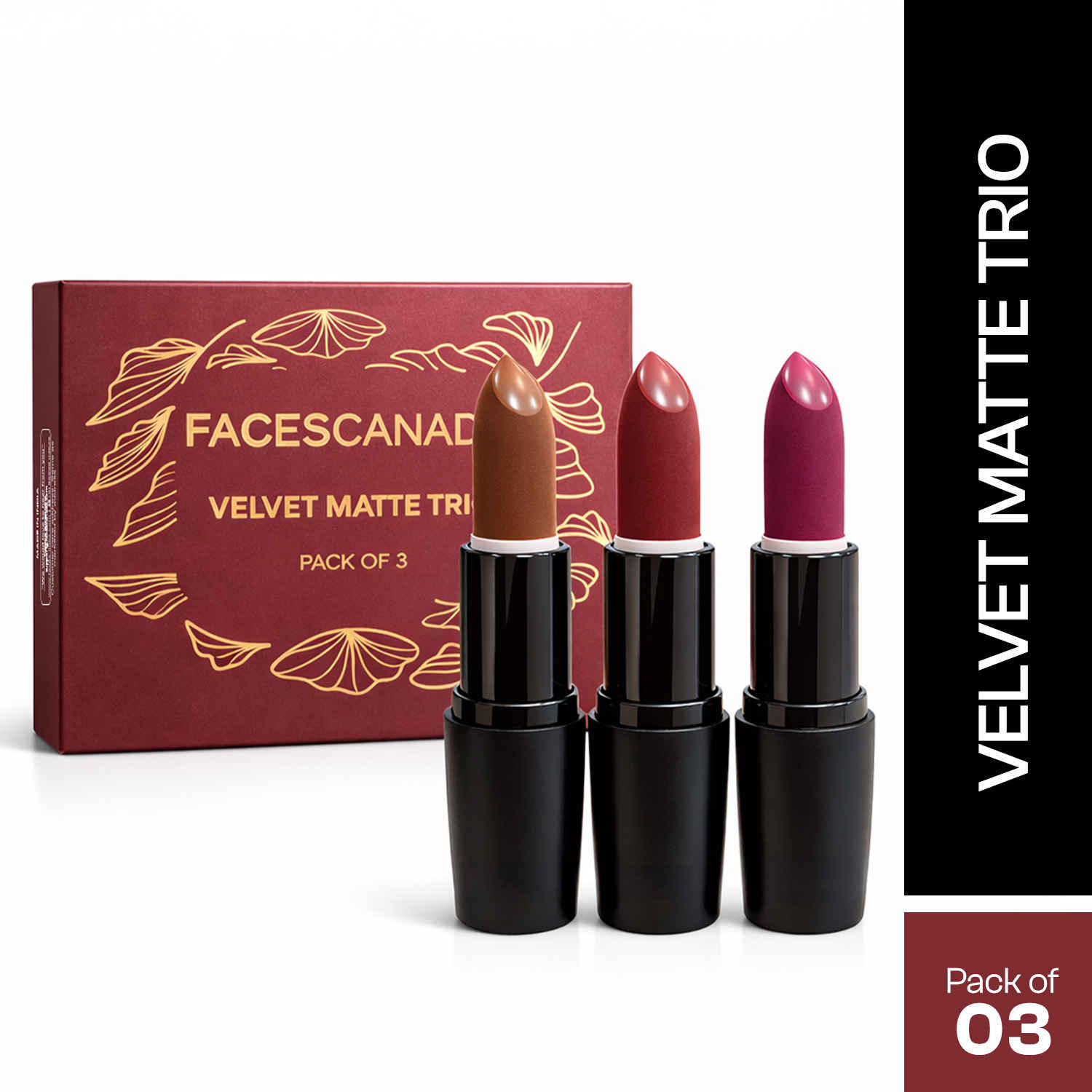Buy FACES CANADA Velvet Matte Trio | Velvetty Matte Finish | Long Lasting | Rich Pigment | Smudge - Proof | Smooth Finish | Nourishes & Keeps Lips Soft Pack of 3 - Purplle