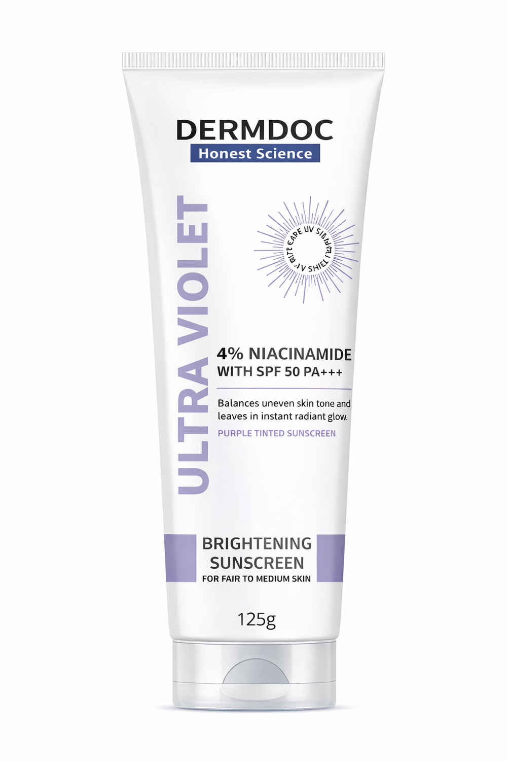 Buy Dermdoc 4% Niacinamide Ultra Violet Brightening Sunscreen 125 gm - Purplle
