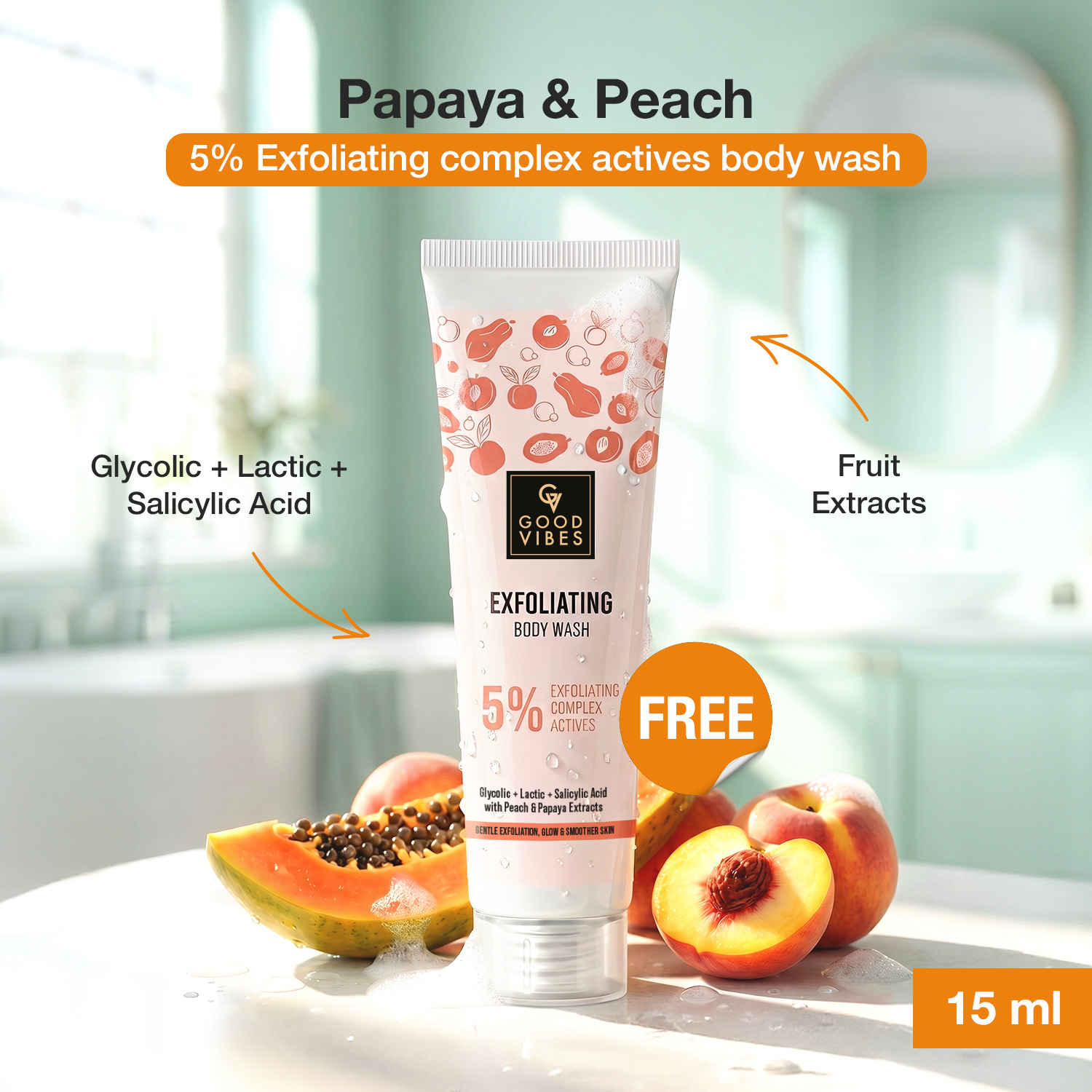 Buy Good Vibes Peach Papaya AHA BHA Exfoliating Body Wash - 15ml - Purplle