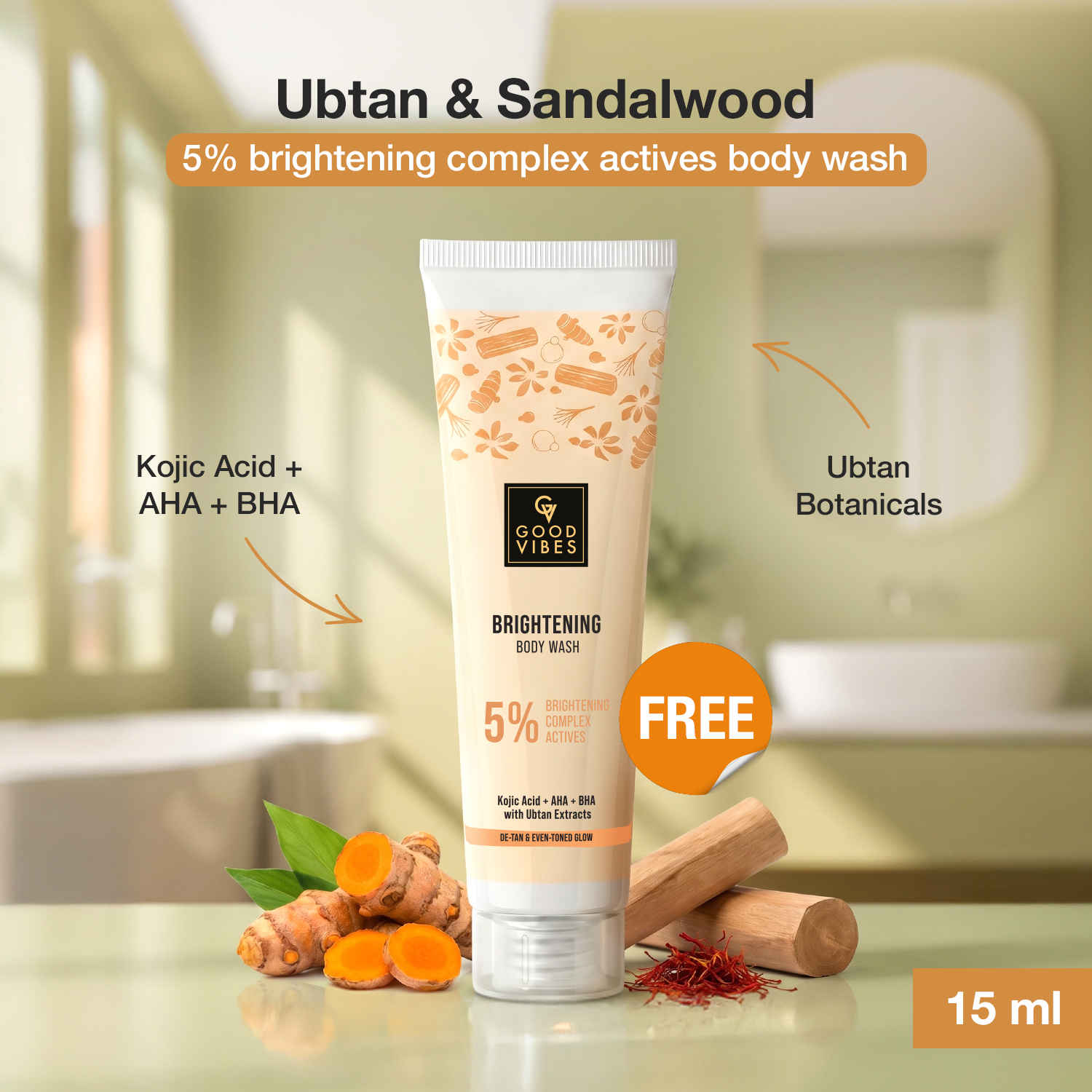 Buy Good Vibes Ubtan Kojic Acid Brightening Body Wash - 15ml - Purplle