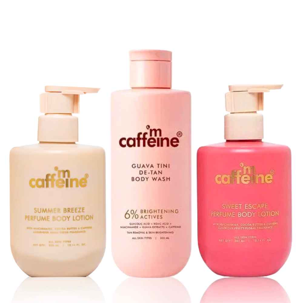 Buy mCaffeine Sweet Escape Body Lotion (300 ml) + Detan Body Wash (300 ml) + Summer Breeze Body Lotion (300 ml) - Combo of 3 - Purplle