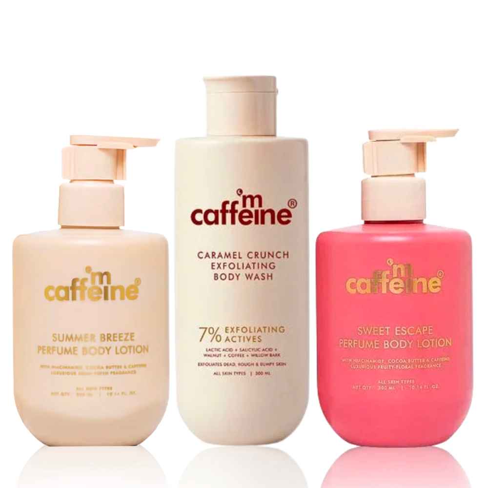 Buy mCaffeine Summer Breeze Body Lotion (300 ml) + 7% Exfoliating Body Wash (300 ml) + Sweet Escape Body Lotion (300 ml) - Combo of 3 - Purplle