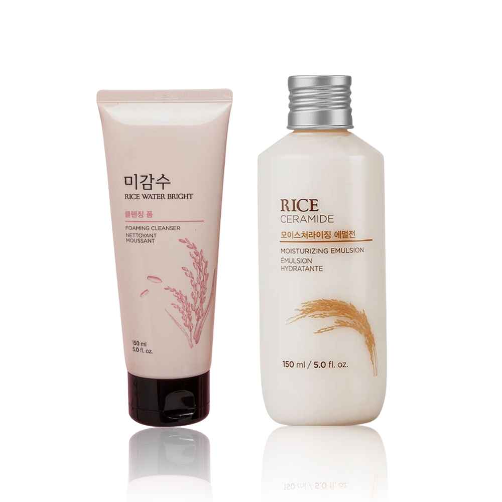 Buy The Face Shop Rice Water Bright Cleansing Foam (150 ml)| The Face Shop Rice & Ceramide Moisturizing Emulsion with Rice Extracts for brightening skin |Light weight emulsion for Moisturizing |Locks Mo Combo of 2 - Purplle