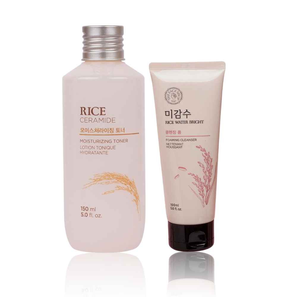 Buy The Face Shop Rice Water Bright Cleansing Foam 100 ml | The Face Shop Rice & Ceramide Moisturizing Toner, Face toner to moisturize & brighten skin 150 ml Combo of 2 - Purplle