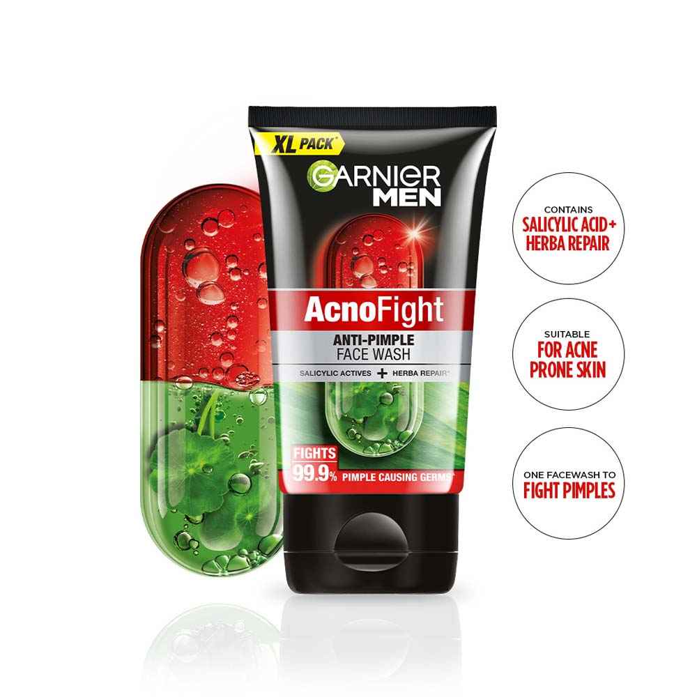 Buy Garnier Men Acno Fight Anti Pimple Face Wash, Anti Pimple Face Wash with Salicylic Acid and Herba Repair, Suitable for all Skin Types, 150 gm - Purplle