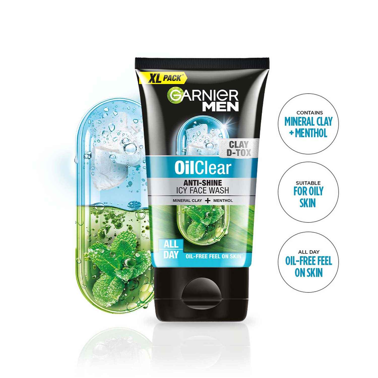 Buy Garnier Men Oil Clear Face Wash | Clay D-Tox Deep Cleansing Icy Face Wash for Oily Skin, 150 gm - Purplle