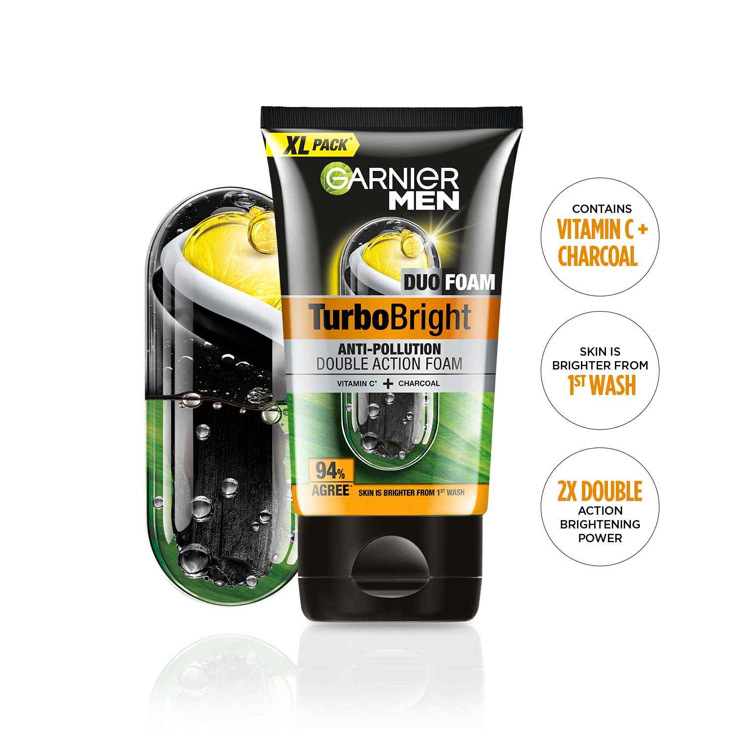 Buy Garnier Men Turbo Bright Double Action Face Wash Deep Cleansing Anti Pollution Face Wash 150 gm - Purplle