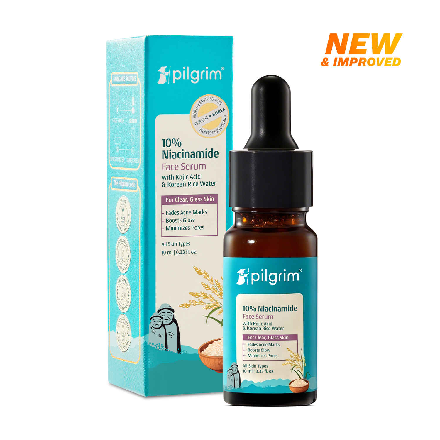 Buy Pilgrim 10% Niacinamide with Kojic Acid & Korean Rice Water Face Serum For Clear & Glass Skin - 10 ml - Purplle