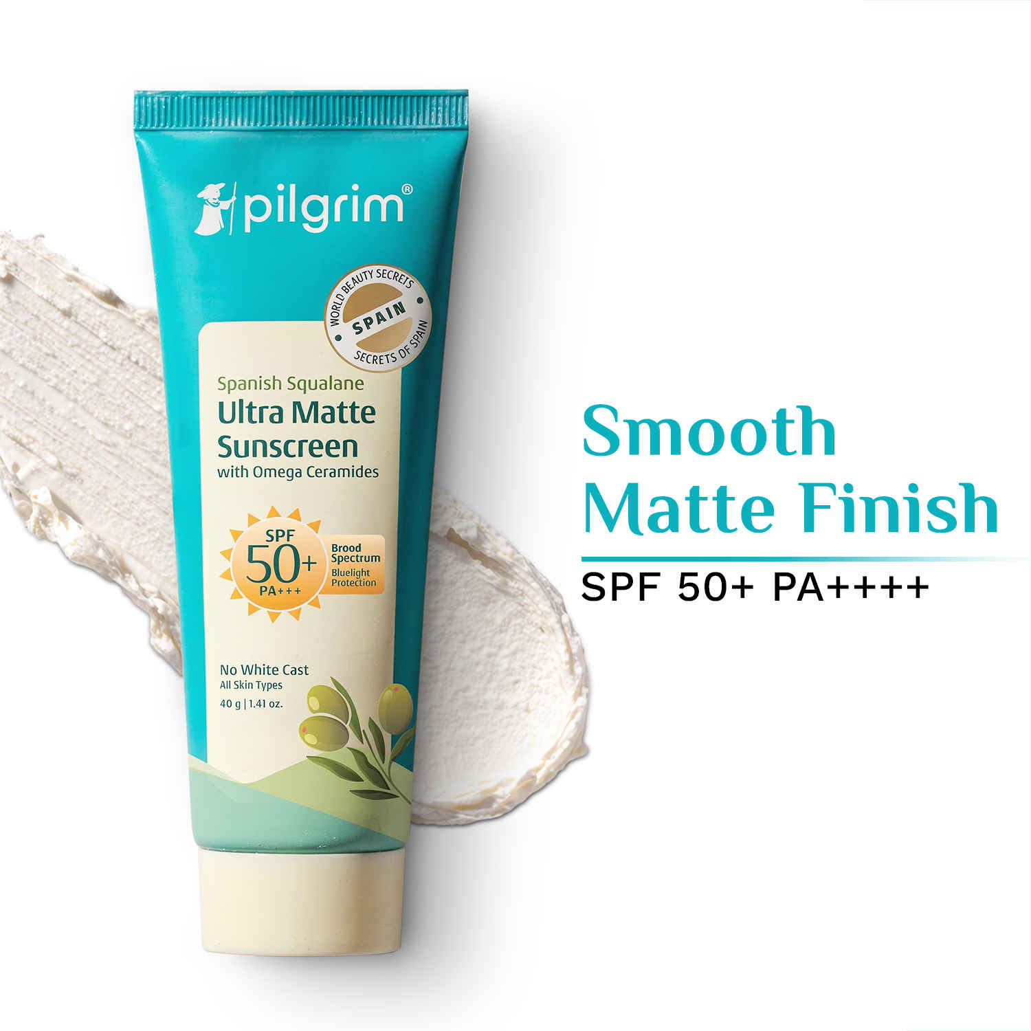 Buy Pilgrim Spanish Squalane Ultra Matte Spf 50 Pa+++ Non-greasy, Bluelight Protection Cast Sunscreen - 40 gm - Purplle