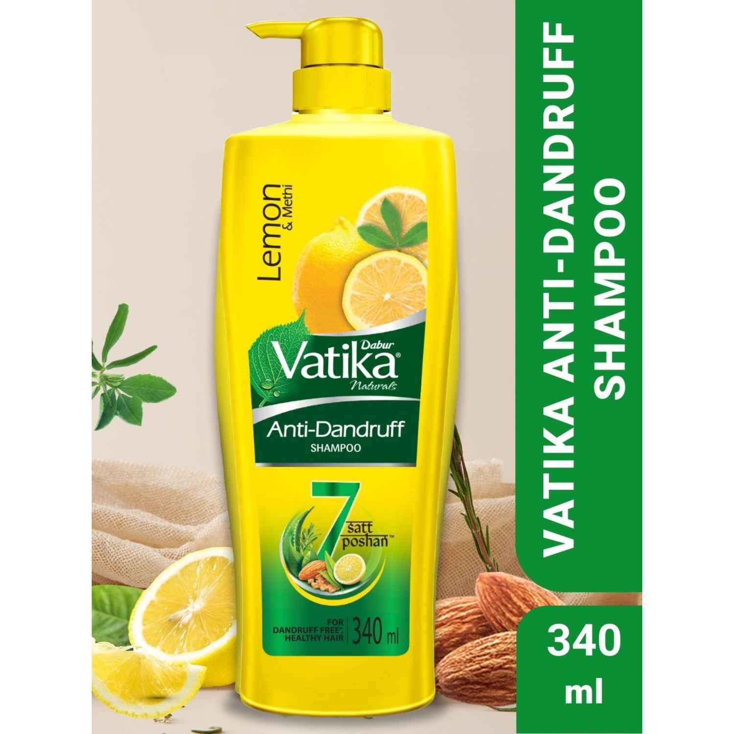 Buy Dabur Vatika Lemon Anti-Dandruff Shampoo - 340 ml | Reduces Dandruff from 1st wash | Moisturises Scalp | Provides Gentle Cleansing, Conditioning & Nourishment to Hair - Purplle