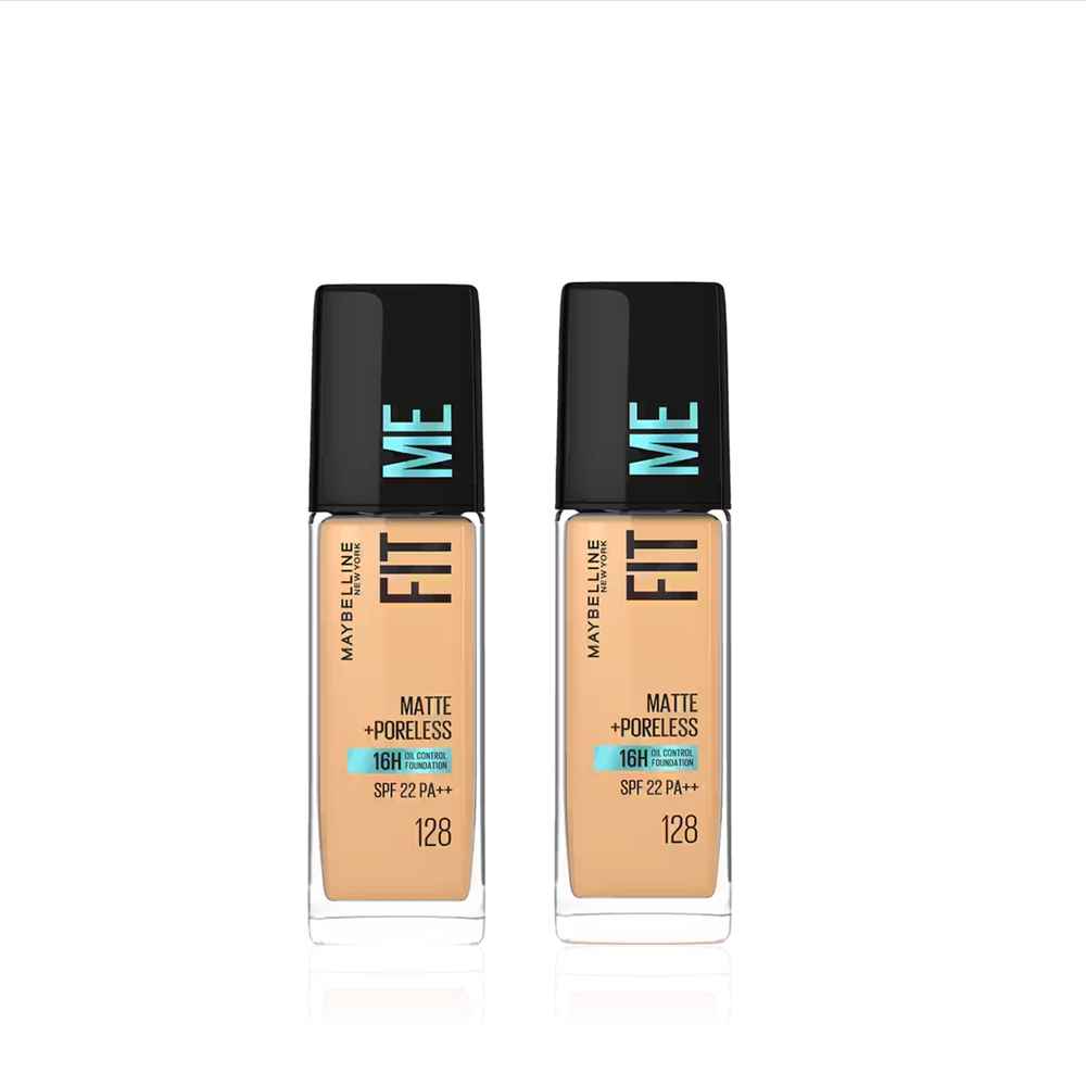 Buy Maybelline New York Fit Me Matte+Poreless Liquid Foundation 16H Oil Control  - 128 Warm Nude 30 ml (Pack of 2) - Purplle