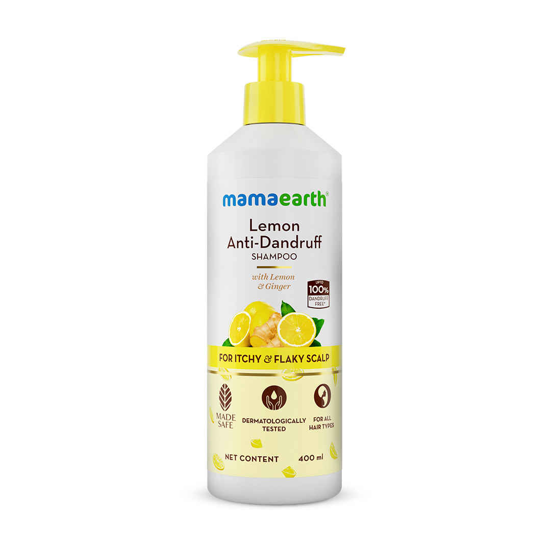 Buy Mamaearth Lemon Anti-Dandruff Shampoo with Lemon, ZPTO, Climbazole, Aloe Vera for Itchy & Flaky Scalp | Upto 100% Dandruff Reduction & 3X Softer Hair in 1 Wash | Soothes Scalp | Reduces Frizz | 400 ml - Purplle
