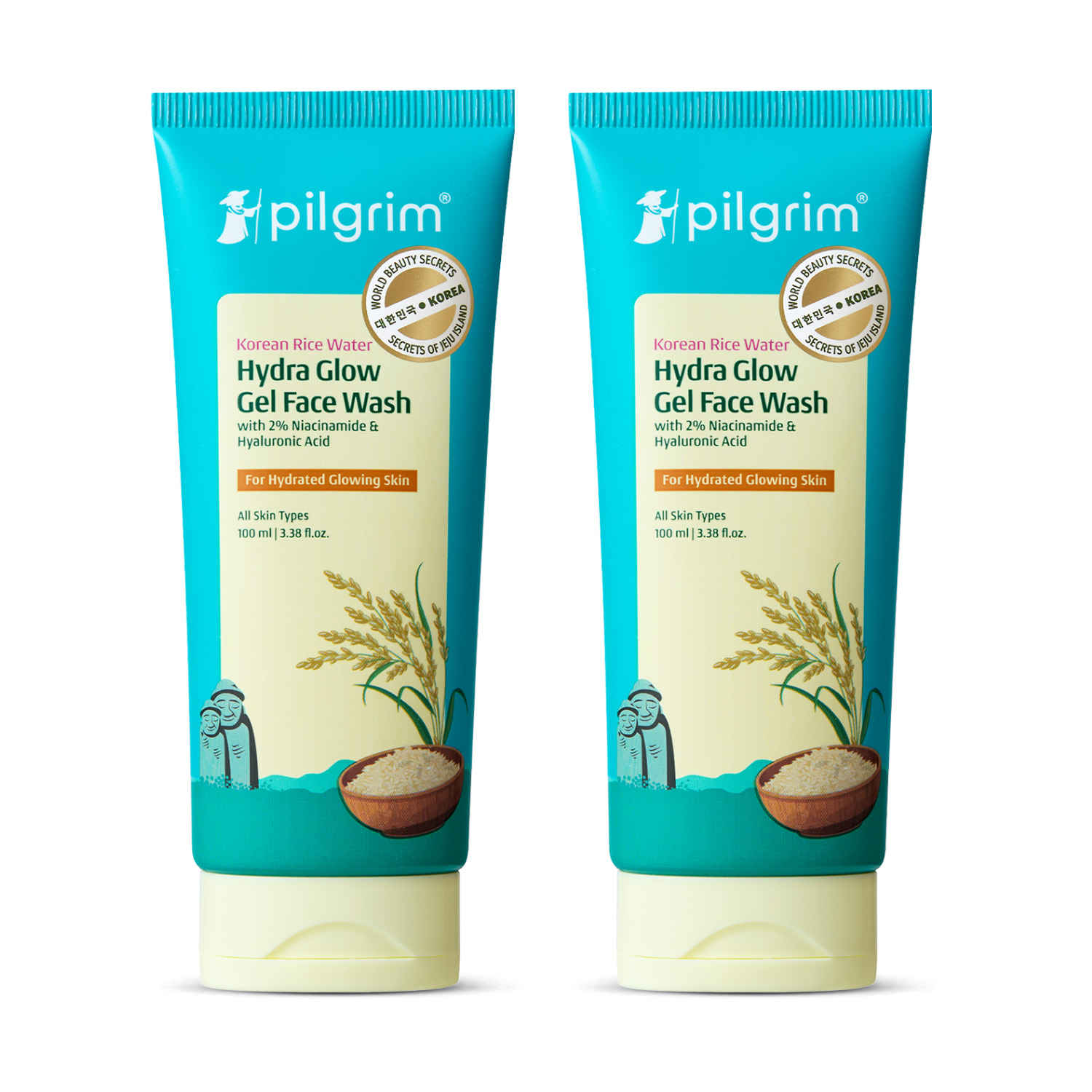 Buy Pilgrim Korean Rice Water Hydra Glow Gel Face Wash for Hydrated Glowing Skin | With 2 % Niacinamide for Dark Spots, Hyaluronic Acid for Deep Hydration | Gentle Cleanse | For All Skin Type | Pack of 2 - Purplle