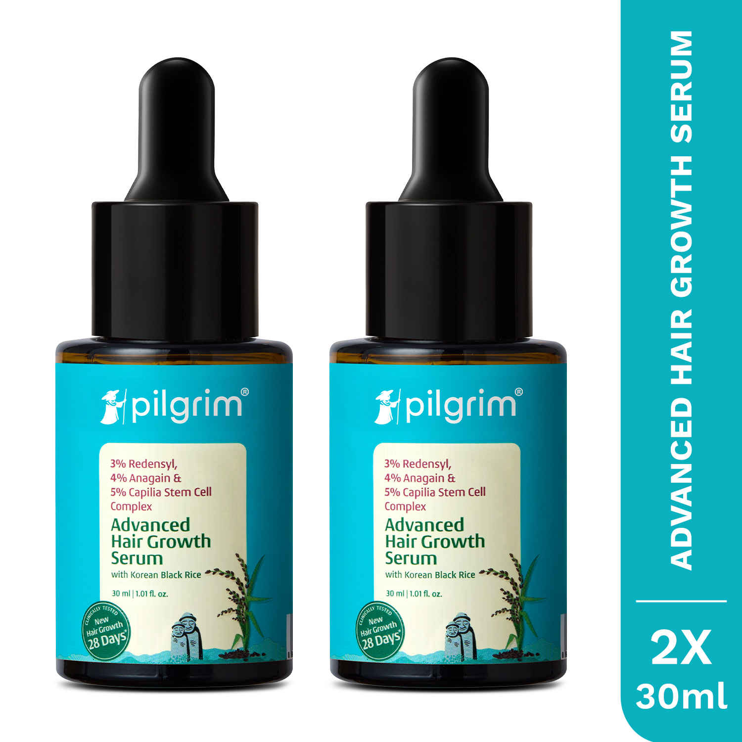 Buy Pilgrim 3% Redensyl & 4% Anagain Hair Growth Serum for Women & Men | Reduces Hair Fall & Boosts Hair Regrowth | Non-Sticky & Sulfate-Free | Pack of 2 (60 ml) - Purplle