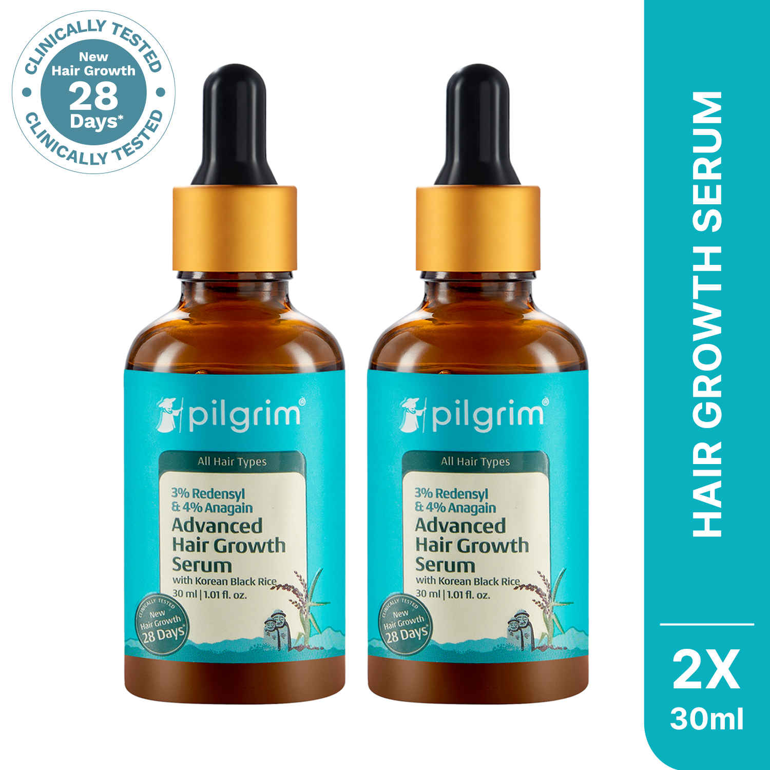 Buy Pilgrim 3% Redensyl & 4% Anagain Hair Growth Serum for Women & Men | Reduces Hair Fall & Boosts Hair Regrowth | Non-Sticky & Sulfate-Free | Pack of 2 (60 ml) - Purplle