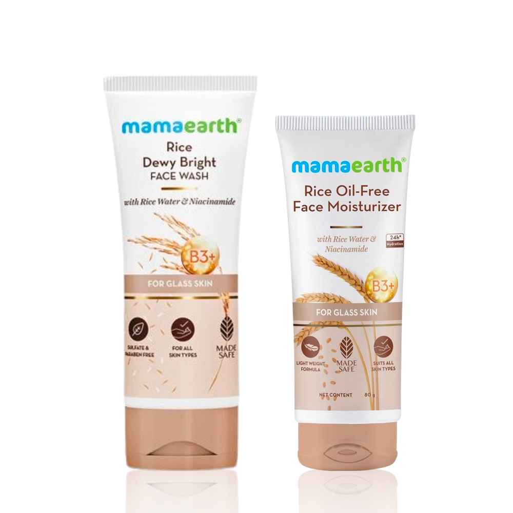 Buy Mamaearth Rice Oil-Free Face Moisturizer With Rice Water & Niacinamide for Glass Skin + Rice Face Wash With Rice Water & Niacinamide for Glass Skin, Skincare kit, Combo of 2 - Purplle