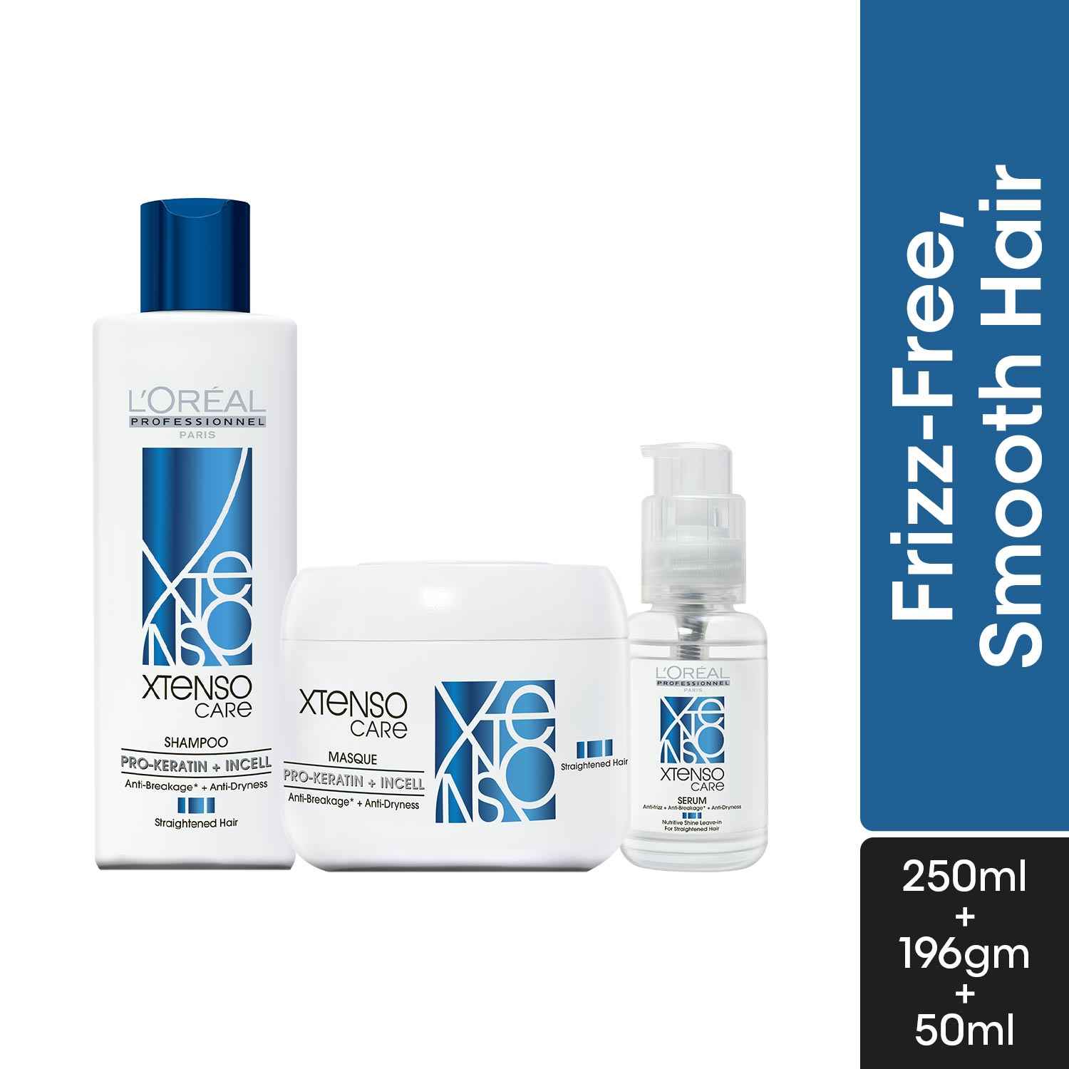 Buy L'Oreal Professionnel Combo of Xtenso Care Shampoo + Xtenso Care Mask + Xtenso Care Serum | With Pro-Keratin and Incell (250 ml + 250 gm + 50 ml)Combo of 3 - Purplle