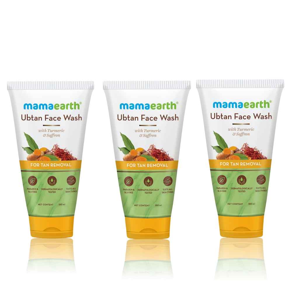 Buy Mamaearth Ubtan Natural Face Wash For all Skin Type with Turmeric & Saffron for Tan Removal 450 ml (pack of 3) - Purplle
