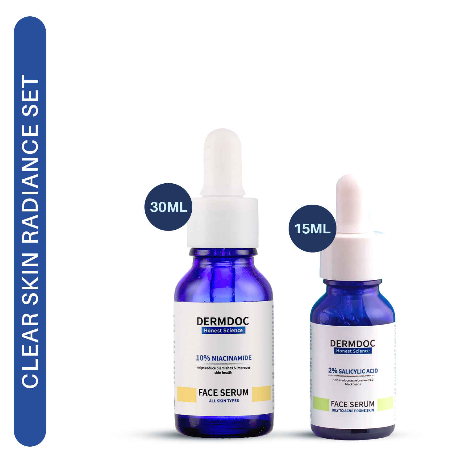 Buy DERMDOC Clear Skin Radiance Set | DERMDOC by Purplle 10% Niacinamide Face Serum (30 ml) | DermDoc 2% Salicylic Acid Face Serum (15 ml) - Purplle