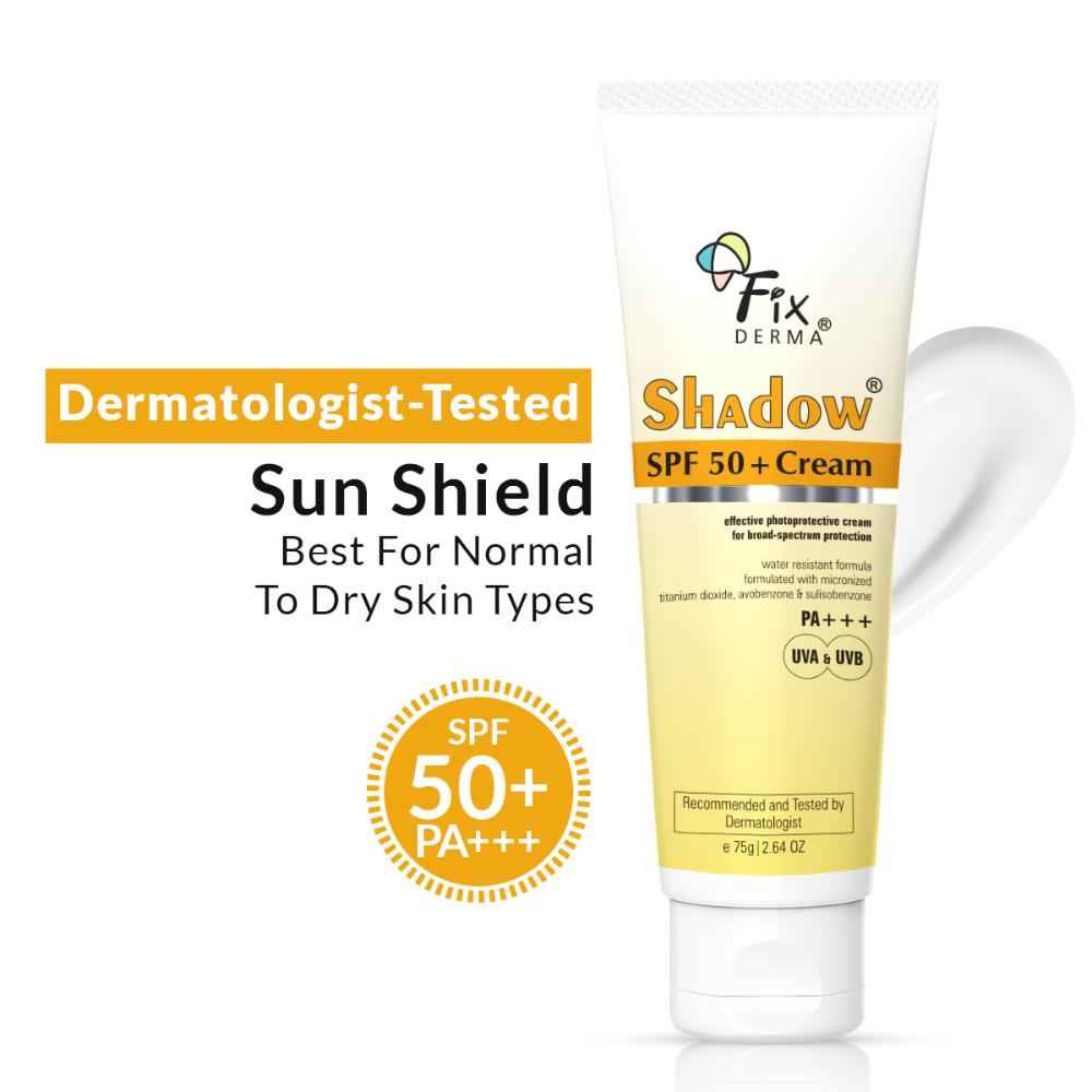 Buy Fixderma Shadow Sunscreen SPF 50+ Cream, Sunscreen For Dry Skin, Sun Screen Protector SPF 50, Sunscreen For Body & Face, Broad Spectrum Sunscreen For Uva & Uvb Protection, Sunscreen For Women & Men,Non Greasy & Water Resistant - 75 gm - Purplle