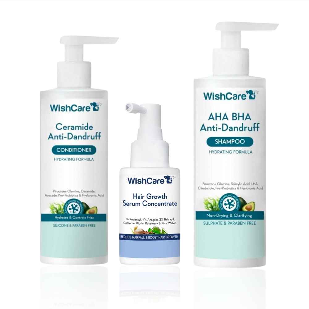 Buy WishCare Hair Growth Serum Concentrate + Multi Peptide Anti Dandruff Shampoo & Conditioner Duo - Combo of 3 - Purplle