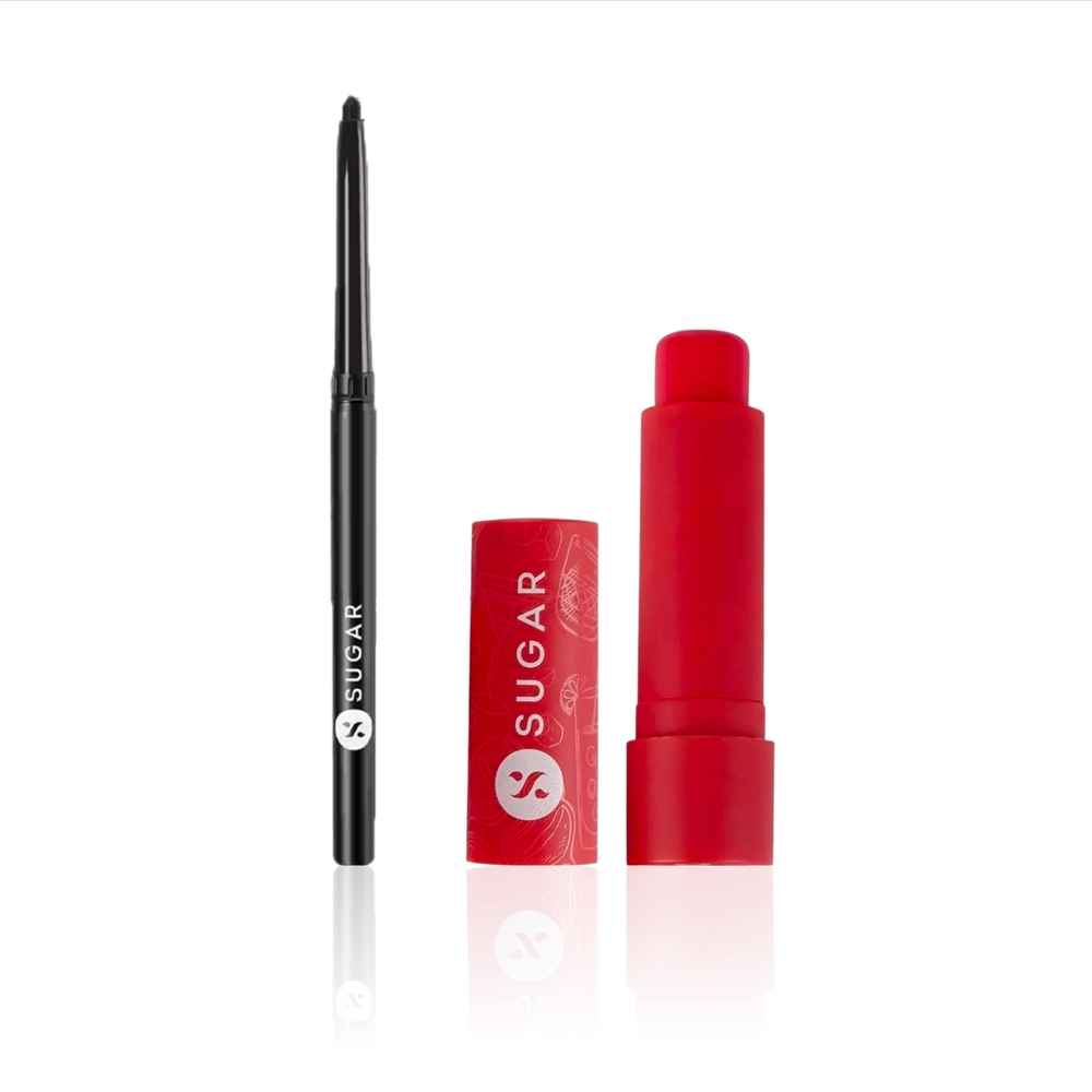 Buy Sugar Glow Essential Duo - SUGAR Cosmetics Kohl of Honour Intense Kajal 01 Black Out - 0.3 gm , SUGAR Cosmetics Tipsy Lip Balm 4.5 gm - 02 Cosmopolitan Combo of 2 - Purplle