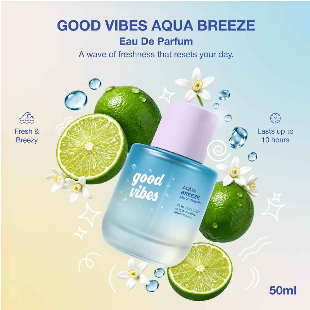 Buy Good Vibes Aqua Breeze Perfume | With The Freshness of Lime & Sea Breeze Notes | Fresh Aquatic Perfume | Light, Clean & Breezy Scent | Long-Lasting up to 10 Hours | Everyday Refreshing Perfume for Men & Women | 50 ml - Purplle