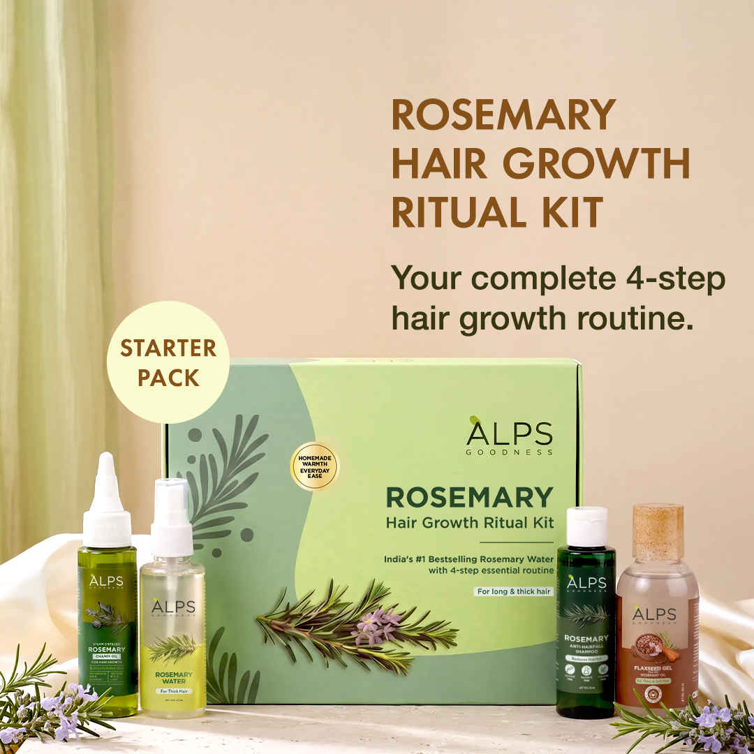 Buy Alps Goodness Rosemary Hair Growth Ritual Kit | Powered With the Goodness of Rosemary & Flaxseed | 4 Rosemary Essential In One Routine | Promotes Fuller & Stronger Looking Hairs | Helps Prevent Hairfall | 100% Natural | Pack of 4 - Purplle