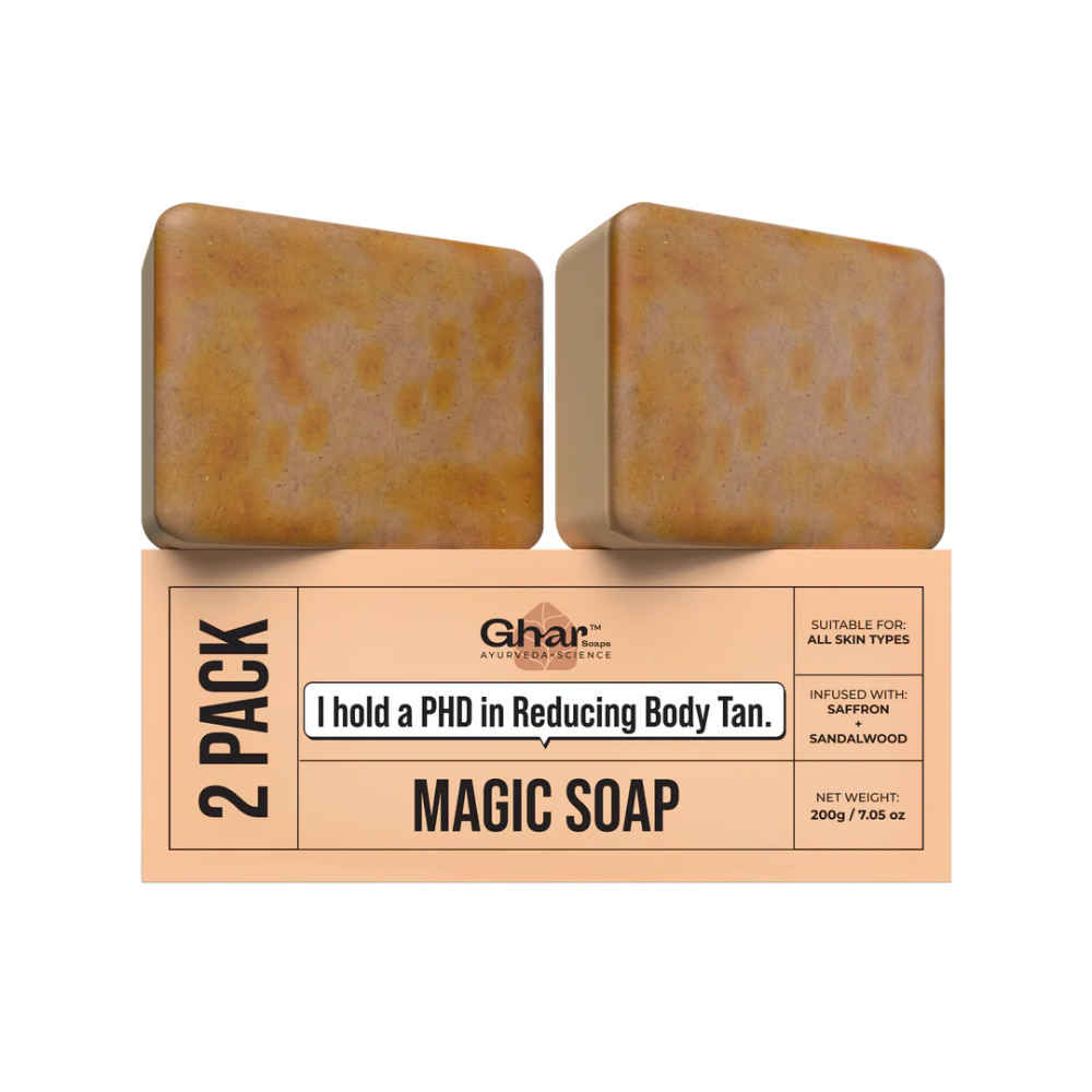 Buy Ghar Soaps Ayurveda + Science I hold a PHD in removing Body Tan. Magic Soap | Tan Removal ( 2 x 100 gm) - Purplle