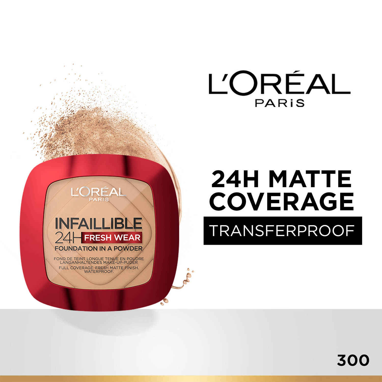 Buy L'Oreal Paris Infallible 24H Fresh Wear Foundation in a Powder | Waterproof, Sweatproof & Transferproof Formulation | Amber 300, 9 gm - Purplle