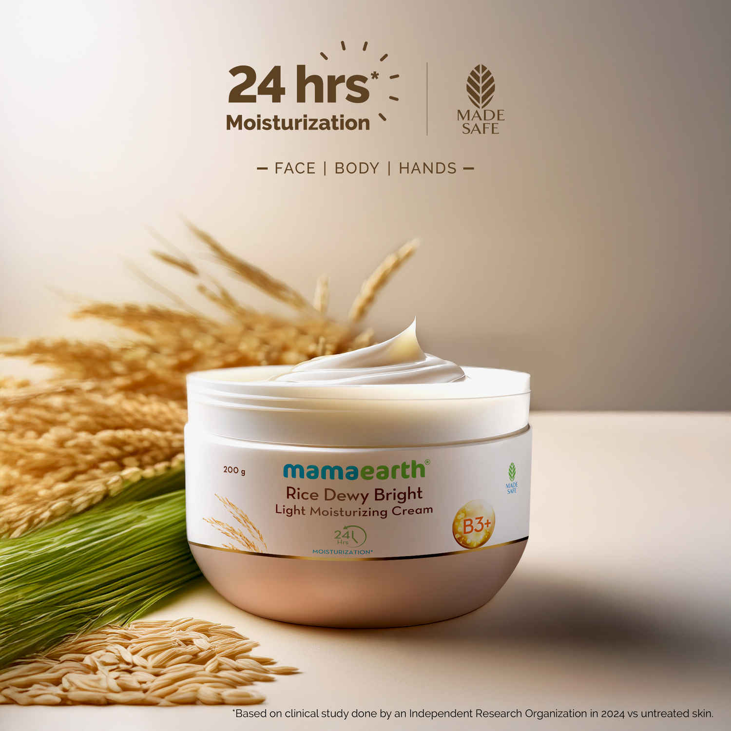 Buy Mamaearth Rice Dewy Bright Light Moisturizing Cream with Rice Water & Niacinamide for Glass-Skin 200 gm |For Face, Hands & Body | 24H Long-lasting Moisturization | Non-Greasy Quick Absorbing, All SkinTypes - Purplle