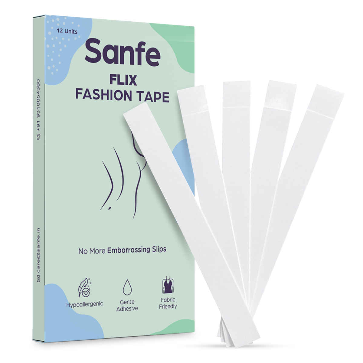 Buy Sanfe Flix Fashion Tape for Body & Clothing | Double-Sided Lingerie & Dress Tape | Hypoallergenic, Gentle Adhesive, Fabric-Friendly | Pack of 12 - Purplle