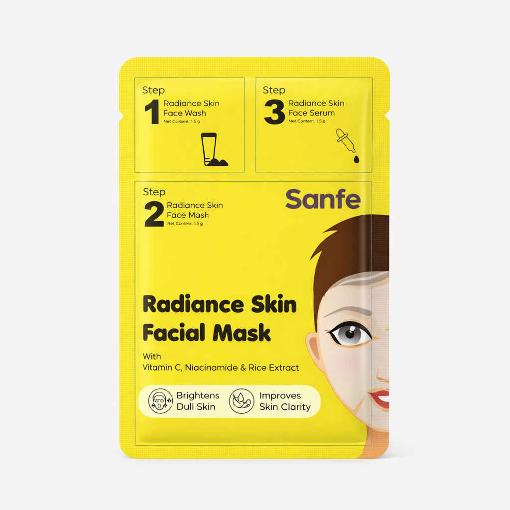 Buy Sanfe Radiance Skin Facial Mask - Pack of 3 | Lemon Glow Boosting Sheet Face Mask | For Brighter Hydrated Skin | Helps Improve Dull Skin | Suitable for All Skin Types | Easy to Use Quick Hydration - Purplle