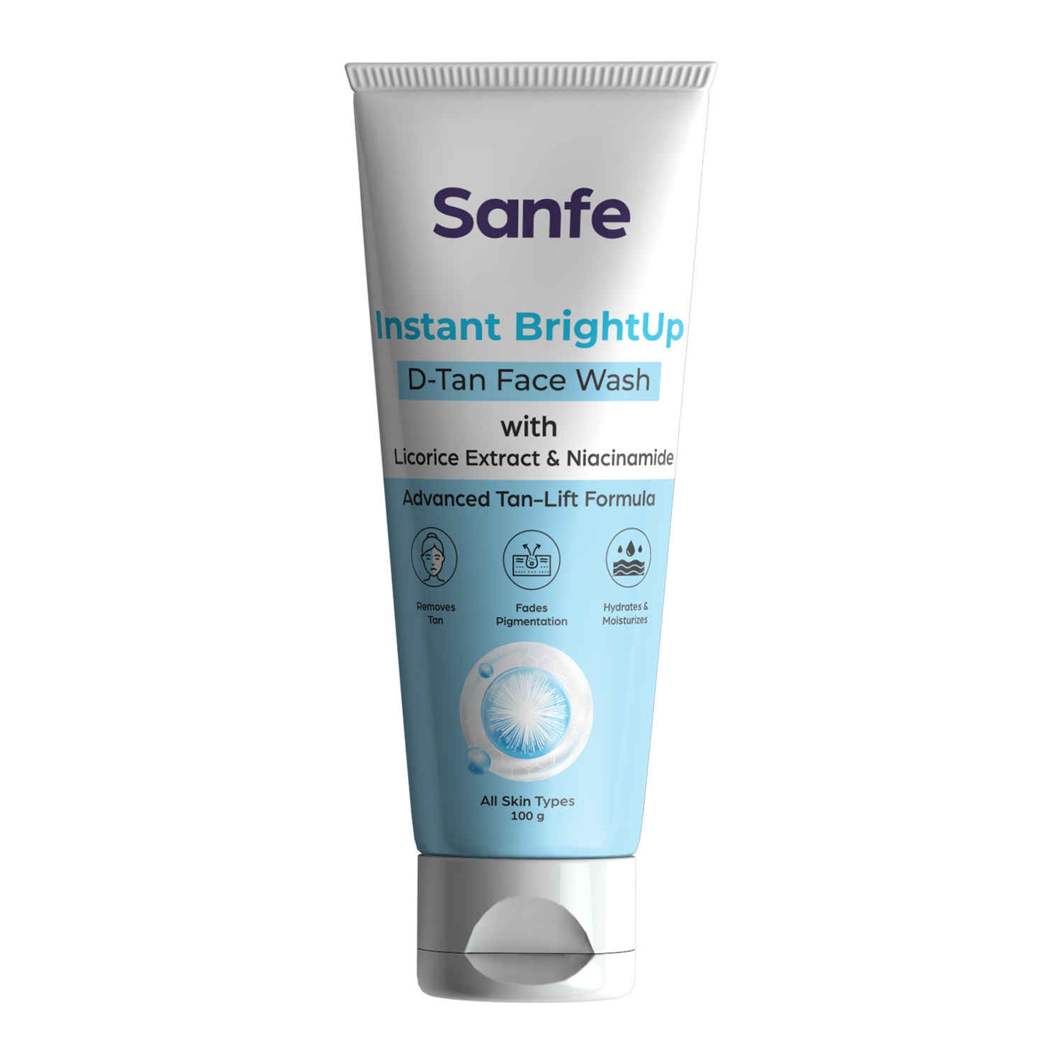 Buy Sanfe Instant BrightUp D-Tan Face Wash | 100 ml | With Licorice Extract & Niacinamide | Advanced Tan-Lift Formula | Removes Tan, Fades Pigmentation & Hydrates Skin | Suitable for All Skin Types - Purplle